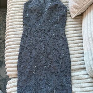 Chic Strapless Lace Dress in Charcoal